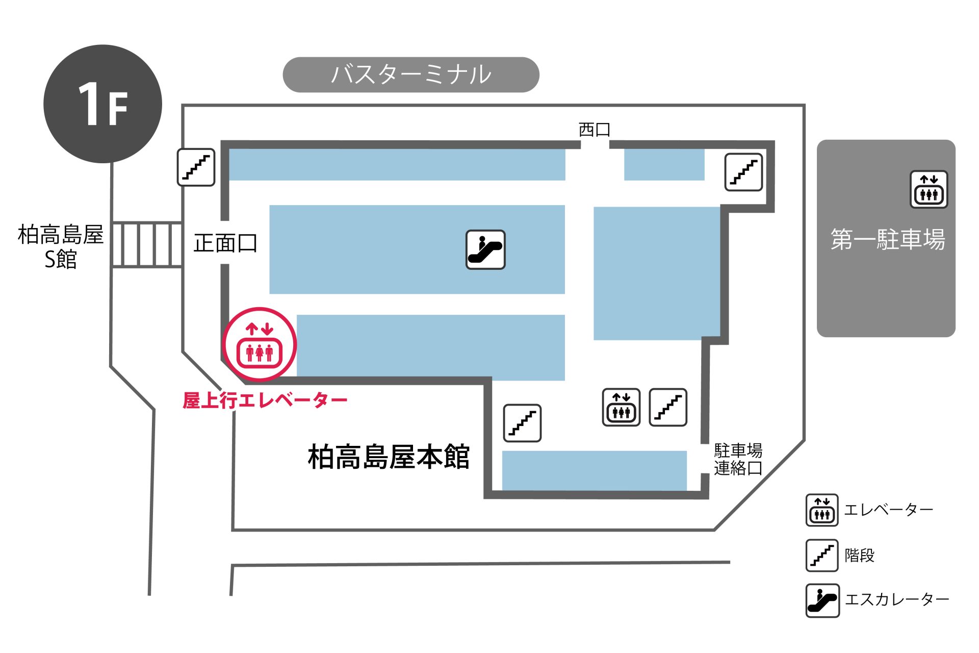 屋上階へのエレベーター案内